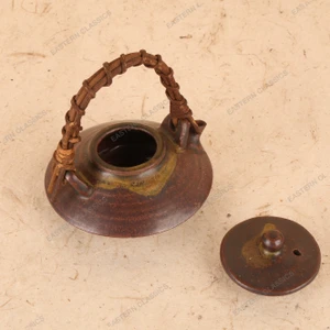 Vintage Japanese Ceramic Abura Tsubo (Oil Vessel) with Woven Handle, Mid Showa 1946-1965 | SKU: 26J-0340 - 2