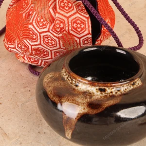 Vintage Japanese Chaire (Tea Caddy) with Ivory-Style Lid and Brocade Shifuku Bag, Mid Showa 1946-1965 | SKU: 26J-0625 - 2
