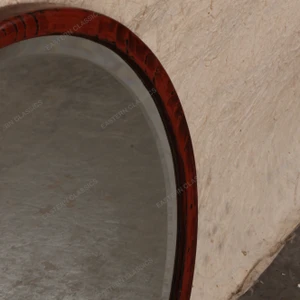 Vintage Japanese Round Lacquered Wood Mirror with Beveled Glass, Mid-Showa 1946-1965 | SKU: 26J-0581 - 2