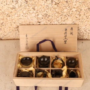 Vintage Japanese Karakane Bronze Futa-oki Set of Seven (Shichi-shu) with Signed Kiri Wood Box, Late Showa 1966-1989 | SKU: 26J-0641 - 1