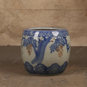 Antique Japanese Blue-and-White Ceramic Hibachi, Meiji period, approximately 1868-1911 - 1