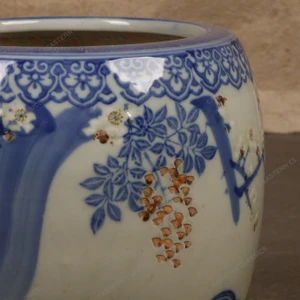 Antique Japanese Blue-and-White Ceramic Hibachi, Meiji period, approximately 1868-1911 - 2