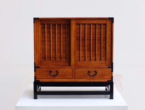 Japanese Style Merchant Chest With Teak Color.