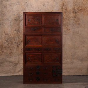 Antique Japanese Choba Tansu Merchant 2 Section With Keyaki Hinoki Sugi From Meiji Era (22J-D105) -1