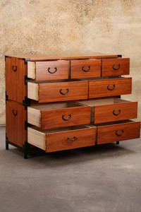 Japanese Style Two Section Clothing Tansu Chest (KB38) - 2