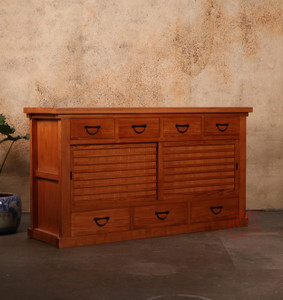 Japanese-style kitchen chest (FMT3), reproduction Mizuya Tansu with solid hardwood frame, sliding doors, soft-close drawers, and kiri wood interior shelving.