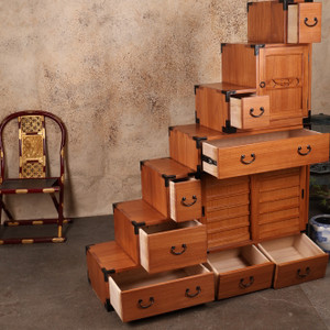 Japanese Three Section Step Chest Kaidan Tansu, Kiri Wood (KST-2) -  2