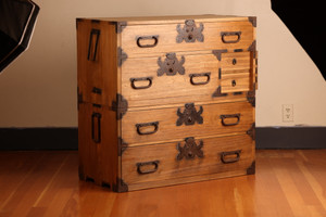 Antique Japanese Kasane Isho Kimono Tansu 2 Section (22M-B30)