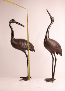 Vintage Japanese Garden Bronze Crane A Pair (22M-93)