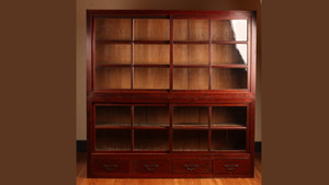 Antique Japanese Glass Display Tansu 2 Section (22S-E1)