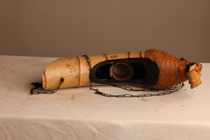 Vintage Japanese Bamboo Boat Shape Hanging Flower Vase (22S-10-3)