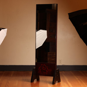 Authentic Japanese Kamakura Carving Lacquer Standing Mirror (22S-40)