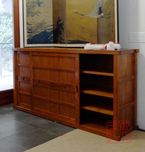 Japanese Tansu Style Console Chest Custom-Order Reference in Teak Finish - 2