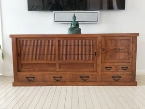 Japanese Style Media Chest Custom-Order Reference in Re-claimed Elm with Teak Finish - 1
