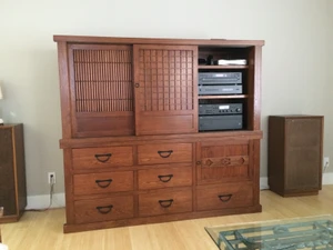 Japanese Style Media Chest Custom-Order Reference in Oak with Teak Finish - 2