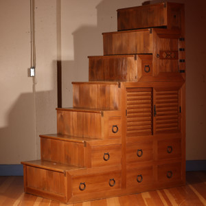 Antique Japanese Kaidan Tanu / Step Chest With Hinoki Suginoki From Meiji (23F-E14) - 2