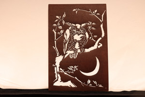 Vintage Japanese Kimoo Stencil Paper Katagami Crescent Owl (23M-013)