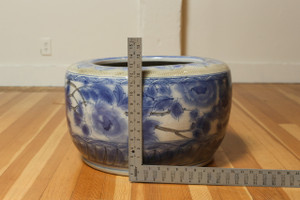 Antique Japanese Seto Hibachi Blue and White (23M-160)