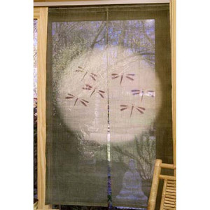 Japanese Noren Curtain — Linen with Dragonflies on Green (SKU: AA129G) - 2 Japanese Noren Curtain — Linen with Dragonflies on Green (SKU: AA129G) - 2