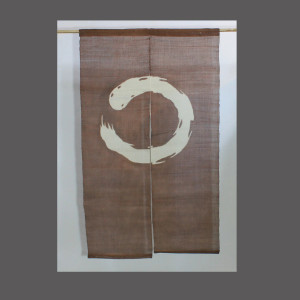 Japanese Noren Curtain — Linen with Zen Circle Motif (ensō), Brown Variation (SKU: AS11B) - 1 Japanese Noren Curtain — Linen with Zen Circle Motif (ensō), Brown Variation (SKU: AS11B) - 1