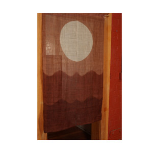 Japanese Noren Curtain — Linen with Moon Over Mountains Motif, Earth-Tone Variation (SKU: AA2) - 1