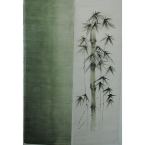 Japanese Noren Curtain — Linen White and Green with Bamboo Motif (SKU: 05KD85) - 2 Japanese Noren Curtain — Linen White and Green with Bamboo Motif (SKU: 05KD85) - 2