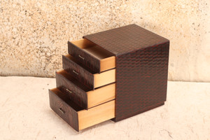 Japanese Lacquer Drawers Box Kamakura Carving Bamboo (23O-398-1)