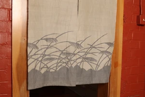 Japanese style linen noren curtain, door way curtain. Susuki Silver Grass on Purple Gray 35"W x 59"L - 2