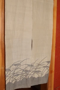 Japanese style linen noren curtain, door way curtain. Susuki Silver Grass on Purple Gray 35"W x 59"L - 1