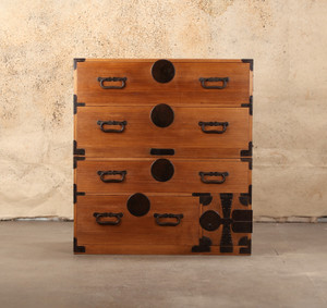 Antique Japanese Kasane Isho Kimono Tansu 2 section With Kirinoki Gunbai-Style Handles From Meiji Era (24A-B205) - 1