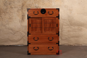 Japanese style kiri wood choba tansu, merchant chest, teak color.