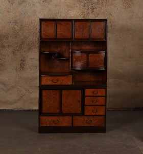 Antique Japanese Cha Tansu 2 Section With Momiji Tochi Kiri From Taisho (24A-C4) - Image 1