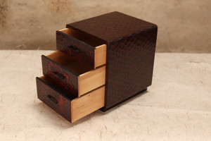 Japanese Kamakura Carving Small 3 Drawers Box Peony  (24A-33-8)