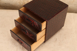 Japanese Lacquer Drawers Box Kamakura Carving Bamboo(24A-44-6)