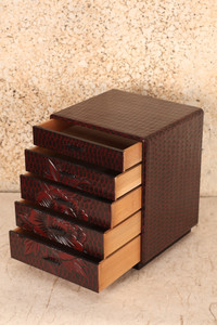 Japanese Lacquer Drawers Box Kamakura Carving Peony(24A-710-2)