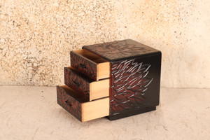 Japanese Lacquer Drawers Box Kamakura Carving Peony(24A-710-1)