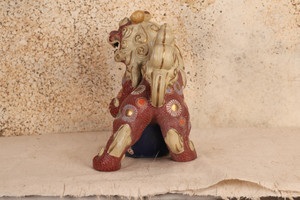 BIG Japanese Shishi Lion Kutani Okimono Display Statue (24J-333-1)