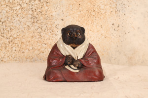 Vintage Japanese Garden Tanuki Statue Meditating Monk Figurine (24J-344-2)