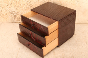 Japanese Lacquer Drawers Box Kamakura Carving Bamboo(24A-318-2)