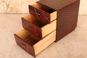 Japanese Lacquer Drawers Box Kamakura Carving Bamboo(24A-479-1)