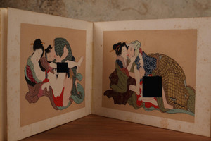 Antique Japanese Shunga, Erotic Painting, from Edo Era. 12 pages.