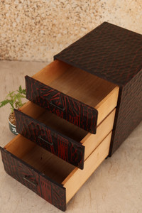 Japanese Lacquer Drawers Box Kamakura Carving Bamboo(24A-541-3)