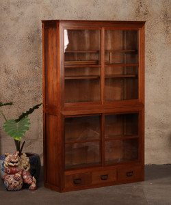 Vintage Japanese Glass Display Tansu 2 Section (24N-E6)