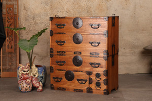 Antique Japanese Kasane Isho Kimono Tansu 2 Section kirinoki Meiji (24N-B7) - 2