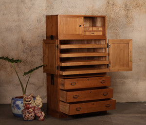 Antique Japanese Kimono Tansu 3 Section Isho Biraki Style Kirinoki Taisho Era (24N-A29) - 2