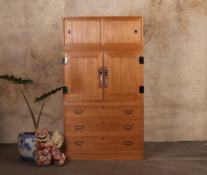 Antique Japanese Kimono Tansu 3 Section Isho Biraki Style Kirinoki Taisho Era (24N-A29) - 1