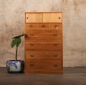 Antique Japanese Kimono Tansu Chest 3 Section With Isho Biraki Style Kirinoki Taisho Era (24N-A36) - 1