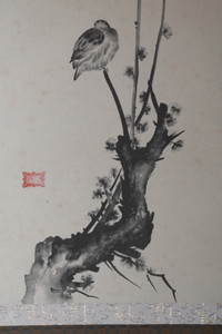 Vintage Japanese painting, scroll. Pigeon on Red Plum Tree(24N-J21-2)