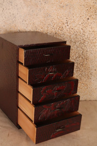 Japanese Kamakura Carving Small 5 Drawers Box , Peony(24N-83-2) Japanese Kamakura Carving Small 5 Drawers Box , Peony(24N-83-2)