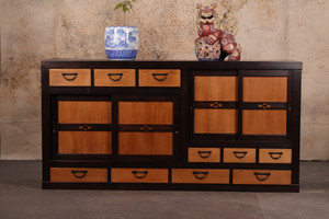 Antique Japanese Mizuya Tansu Kitchen Chest With Drawers Sliding Doors With Hinoki Meiji (25M-E54) - 1